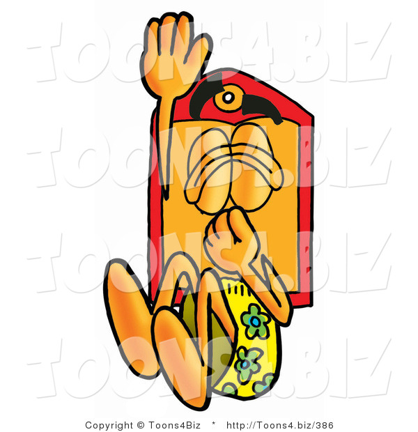 Illustration of a Cartoon Price Tag Mascot Plugging His Nose While Jumping into Water