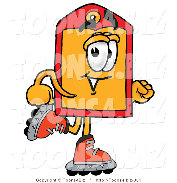 Illustration of a Cartoon Price Tag Mascot Roller Blading on Inline Skates