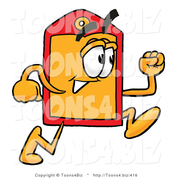 Illustration of a Cartoon Price Tag Mascot Running