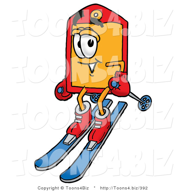 Illustration of a Cartoon Price Tag Mascot Skiing Downhill