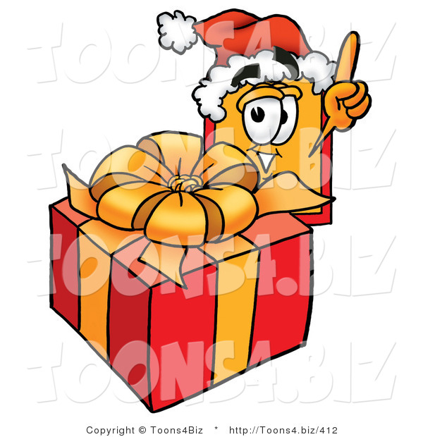 Illustration of a Cartoon Price Tag Mascot Standing by a Christmas Present