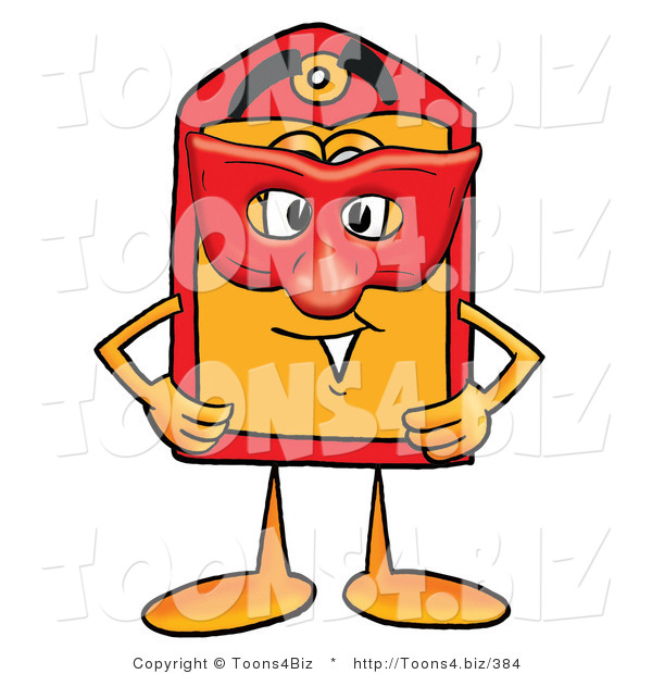Illustration of a Cartoon Price Tag Mascot Wearing a Red Mask over His Face