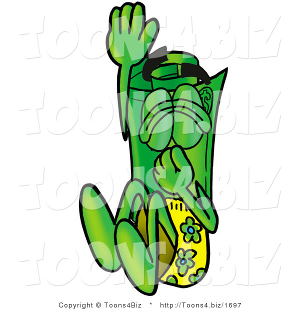 Illustration of a Cartoon Rolled Money Mascot Plugging His Nose While Jumping into Water