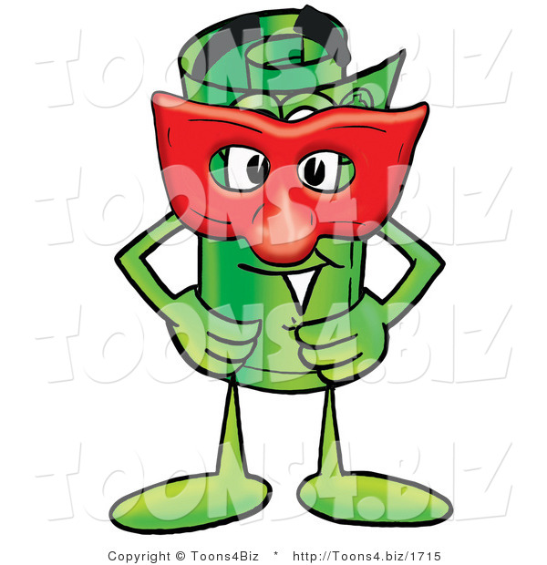 Illustration of a Cartoon Rolled Money Mascot Wearing a Red Mask over His Face
