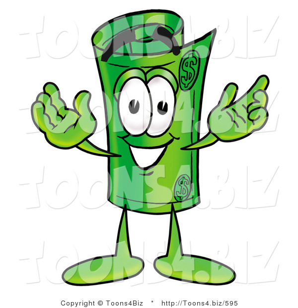 Illustration of a Cartoon Rolled Money Mascot with Welcoming Open Arms