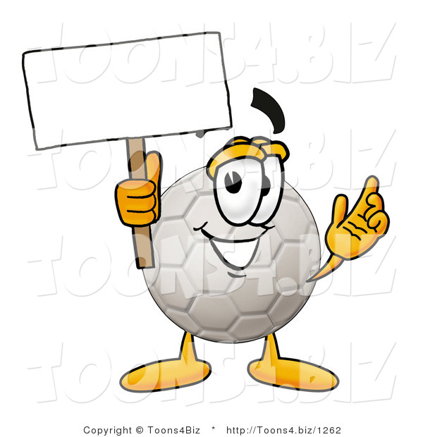 Illustration of a Cartoon Soccer Ball Mascot Holding a Blank Sign