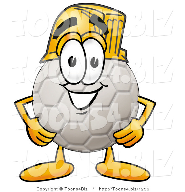 Illustration of a Cartoon Soccer Ball Mascot Wearing a Helmet