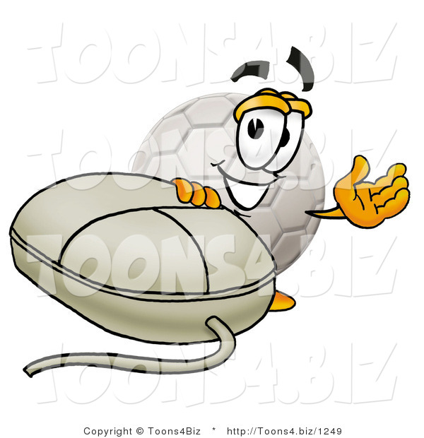 Illustration of a Cartoon Soccer Ball Mascot with a Computer Mouse
