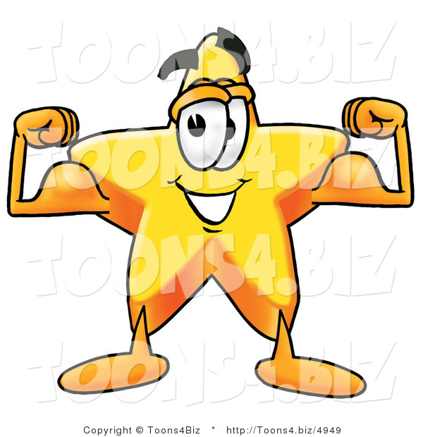 Illustration of a Cartoon Star Mascot Flexing His Arm Muscles