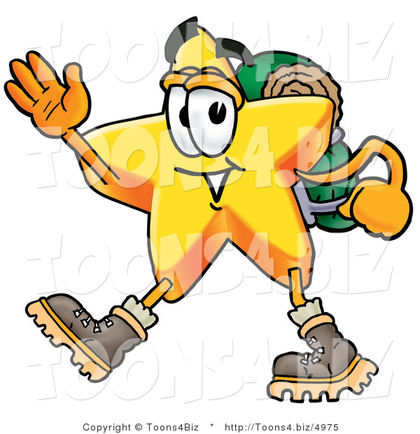 Illustration of a Cartoon Star Mascot Hiking and Carrying a Backpack