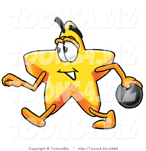 Illustration of a Cartoon Star Mascot Holding a Bowling Ball
