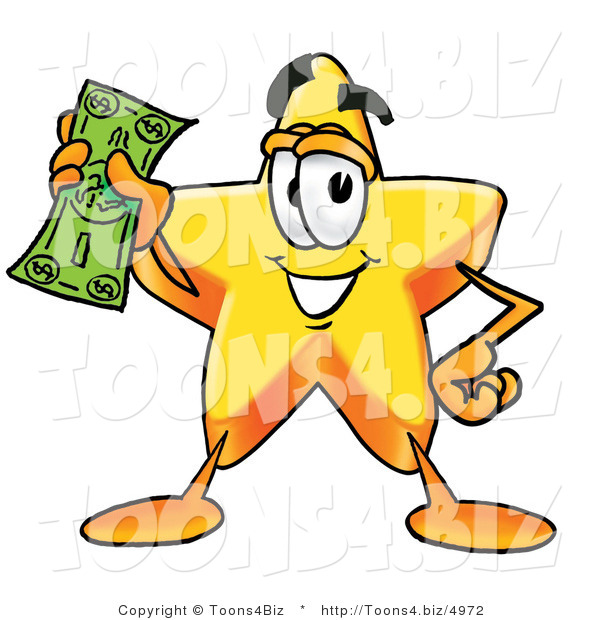 Illustration of a Cartoon Star Mascot Holding a Dollar Bill