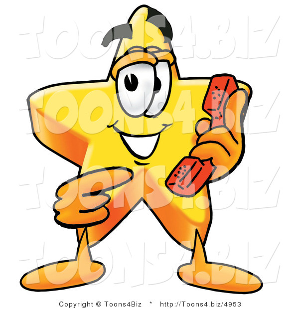 Illustration of a Cartoon Star Mascot Holding a Telephone