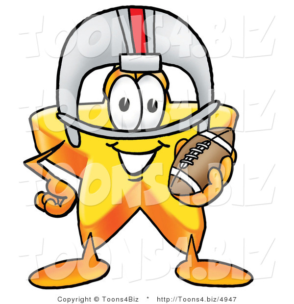 Illustration of a Cartoon Star Mascot in a Helmet, Holding a Football