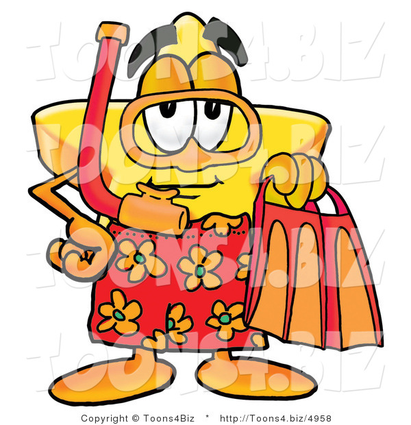 Illustration of a Cartoon Star Mascot in Orange and Red Snorkel Gear