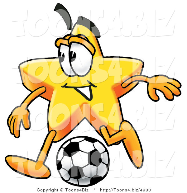 Illustration of a Cartoon Star Mascot Kicking a Soccer Ball
