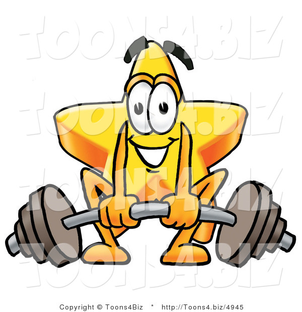 Illustration of a Cartoon Star Mascot Lifting a Heavy Barbell