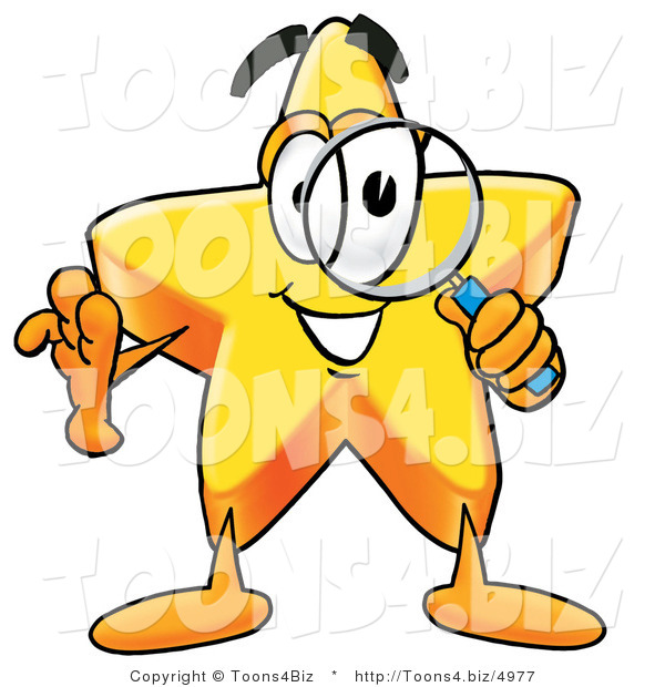 Illustration of a Cartoon Star Mascot Looking Through a Magnifying Glass