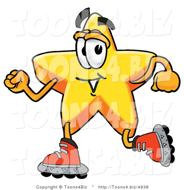 Illustration of a Cartoon Star Mascot Roller Blading on Inline Skates