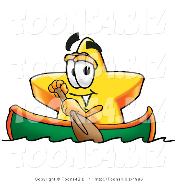 Illustration of a Cartoon Star Mascot Rowing a Boat