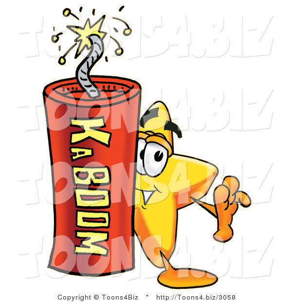 Illustration of a Cartoon Star Mascot Standing with a Lit Stick of Dynamite