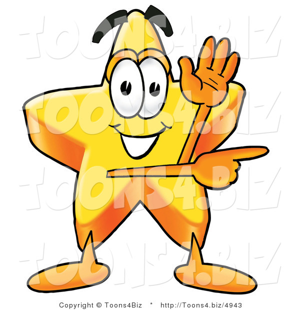 Illustration of a Cartoon Star Mascot Waving and Pointing