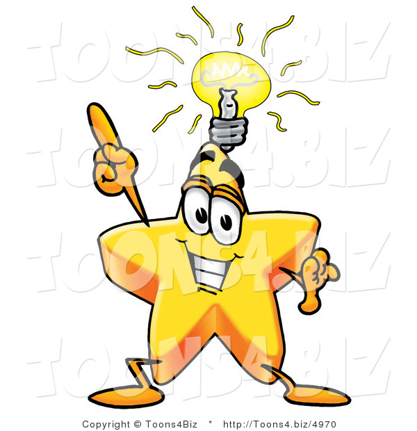 Illustration of a Cartoon Star Mascot with a Bright Idea