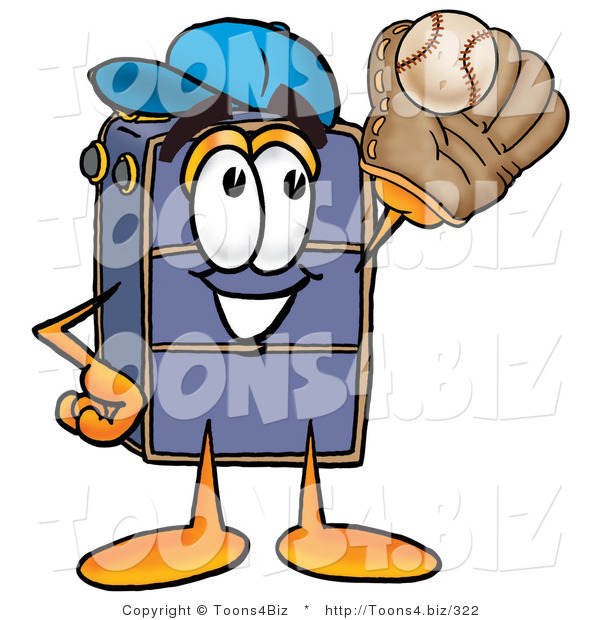 Illustration of a Cartoon Suitcase Mascot Catching a Baseball with a Glove