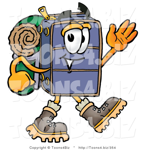Illustration of a Cartoon Suitcase Mascot Hiking and Carrying a Backpack