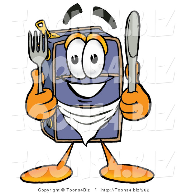 Illustration of a Cartoon Suitcase Mascot Holding a Knife and Fork