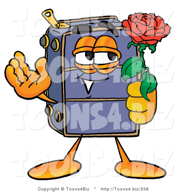 Illustration of a Cartoon Suitcase Mascot Holding a Red Rose on Valentines Day