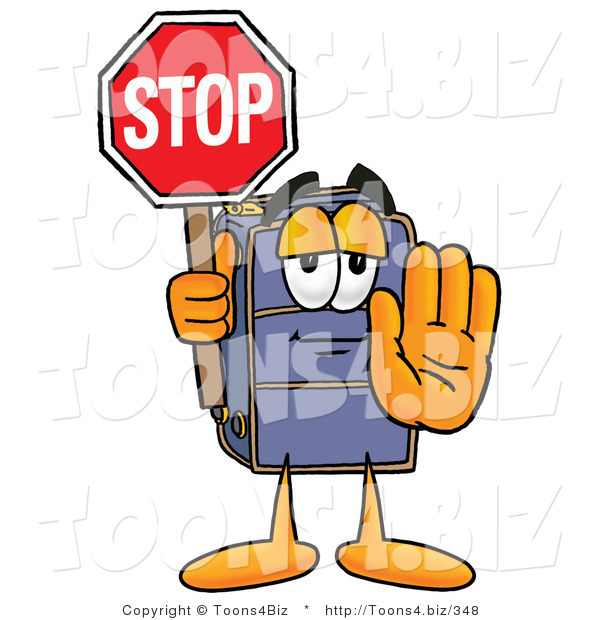 Illustration of a Cartoon Suitcase Mascot Holding a Stop Sign