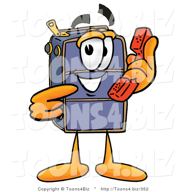 Illustration of a Cartoon Suitcase Mascot Holding a Telephone