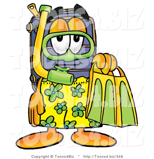 Illustration of a Cartoon Suitcase Mascot in Green and Yellow Snorkel Gear