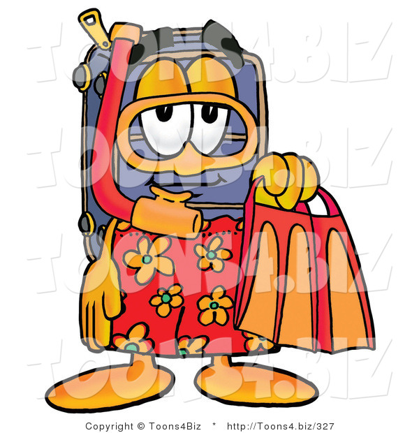 Illustration of a Cartoon Suitcase Mascot in Orange and Red Snorkel Gear