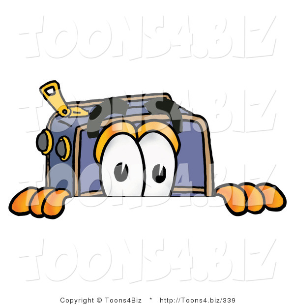 Illustration of a Cartoon Suitcase Mascot Peeking over a Surface