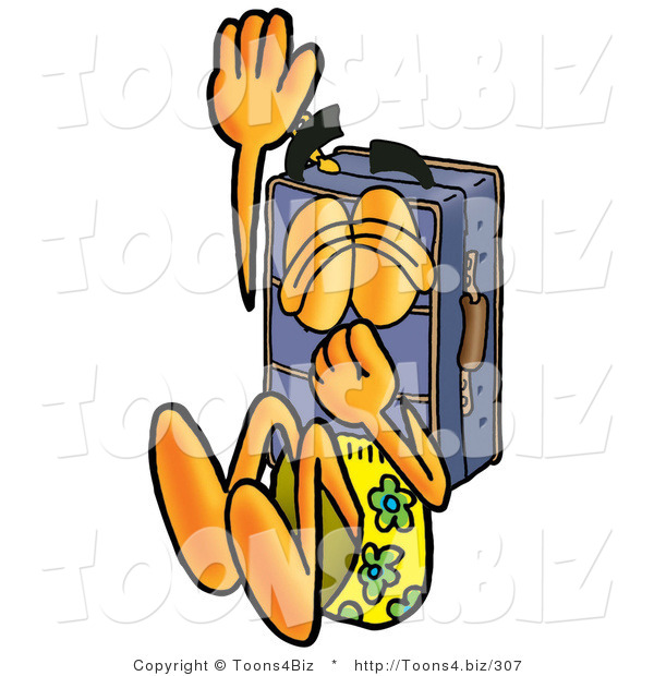 Illustration of a Cartoon Suitcase Mascot Plugging His Nose While Jumping into Water