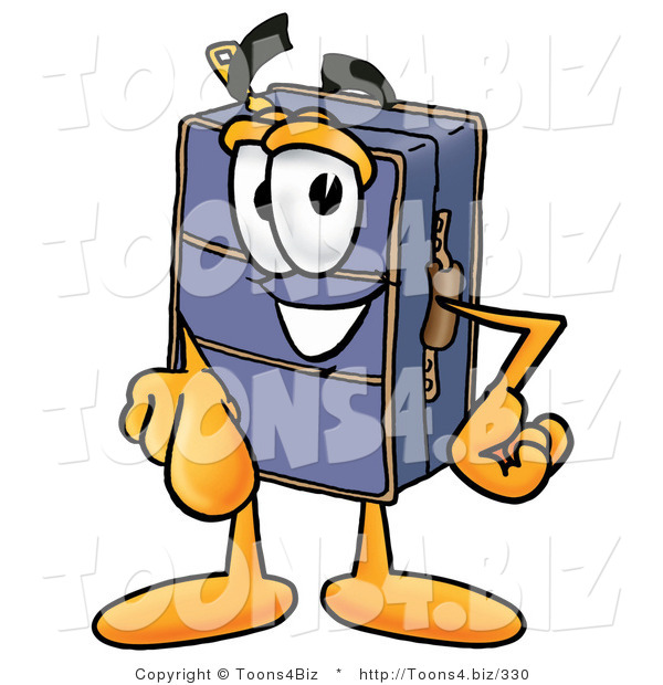 Illustration of a Cartoon Suitcase Mascot Pointing at the Viewer