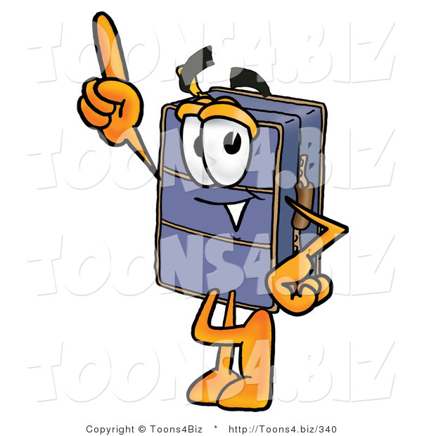 Illustration of a Cartoon Suitcase Mascot Pointing Upwards