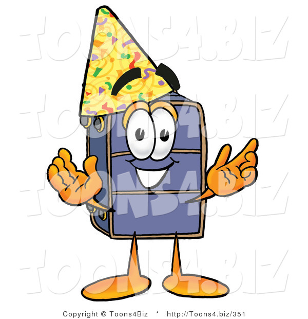 Illustration of a Cartoon Suitcase Mascot Wearing a Birthday Party Hat