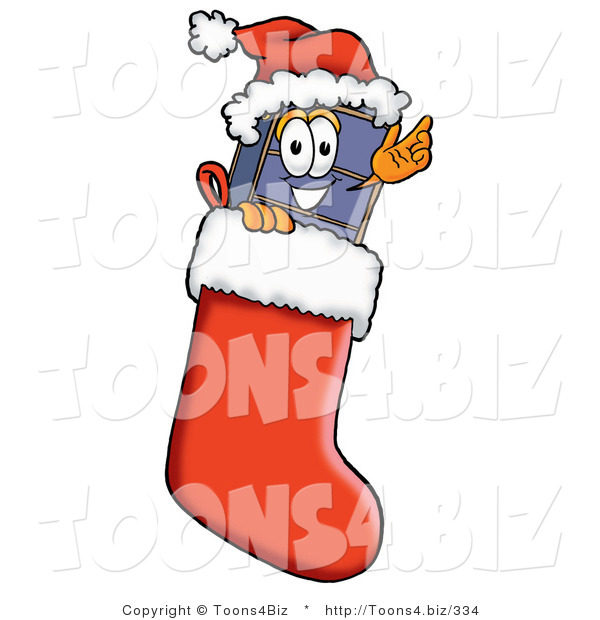Illustration of a Cartoon Suitcase Mascot Wearing a Santa Hat Inside a Red Christmas Stocking