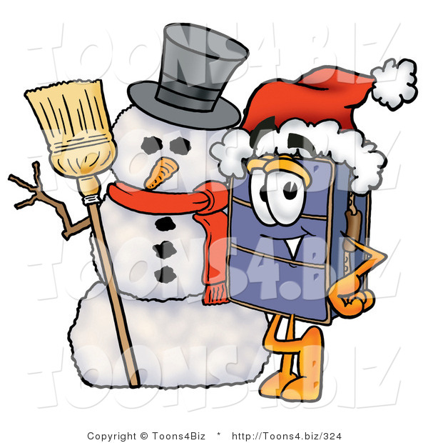 Illustration of a Cartoon Suitcase Mascot with a Snowman on Christmas