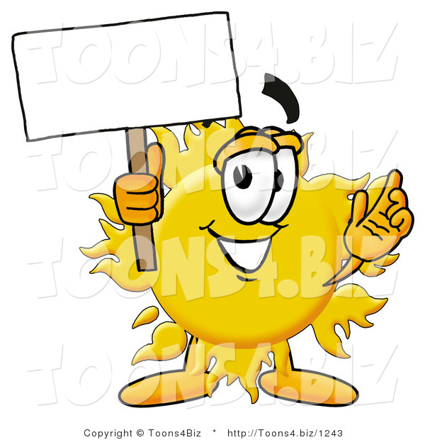 Illustration of a Cartoon Sun Mascot Holding a Blank Sign