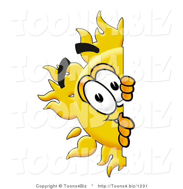 Illustration of a Cartoon Sun Mascot Peeking Around a Corner