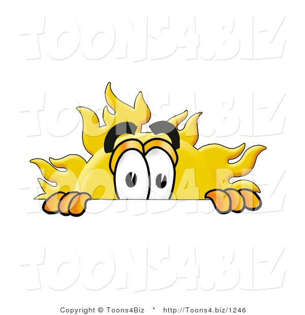 Illustration of a Cartoon Sun Mascot Peeking over a Surface