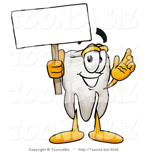Illustration of a Cartoon Tooth Mascot Holding a Blank Sign
