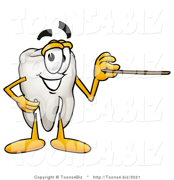 Illustration of a Cartoon Tooth Mascot Holding a Pointer Stick