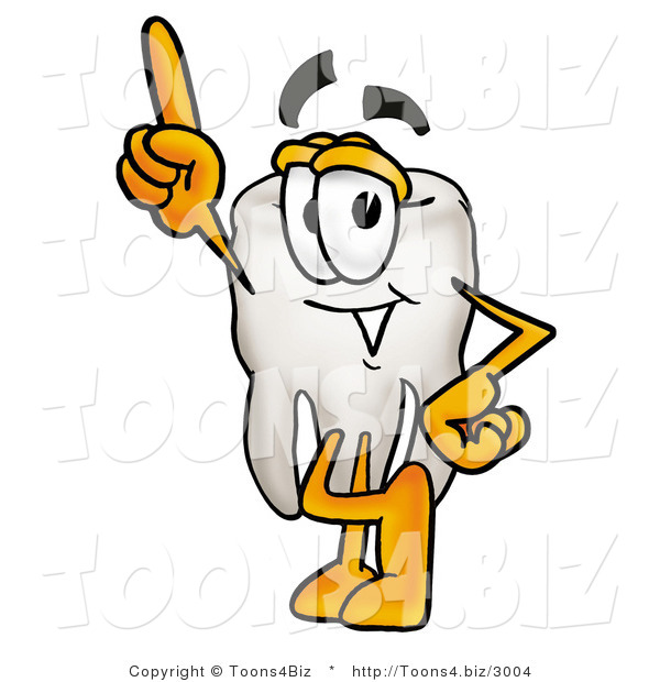 Illustration of a Cartoon Tooth Mascot Pointing Upwards