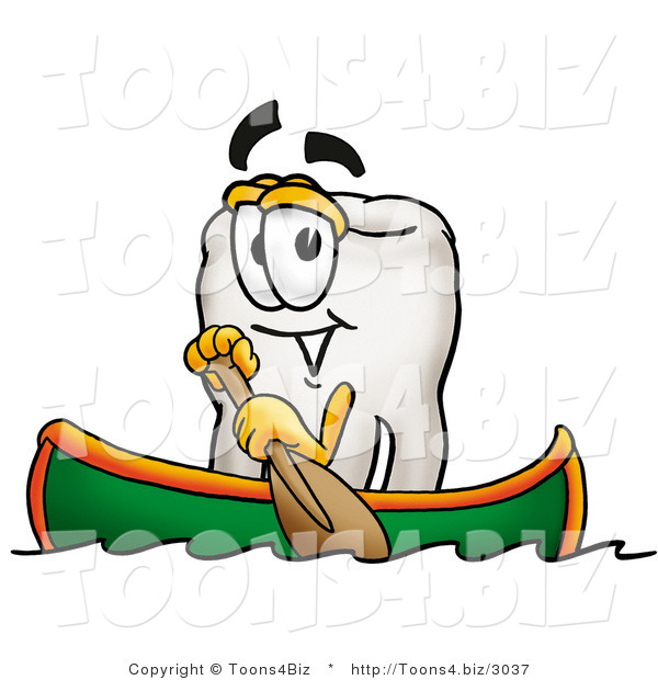 Illustration of a Cartoon Tooth Mascot Rowing a Boat
