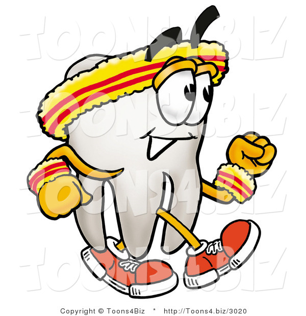 Illustration of a Cartoon Tooth Mascot Speed Walking or Jogging